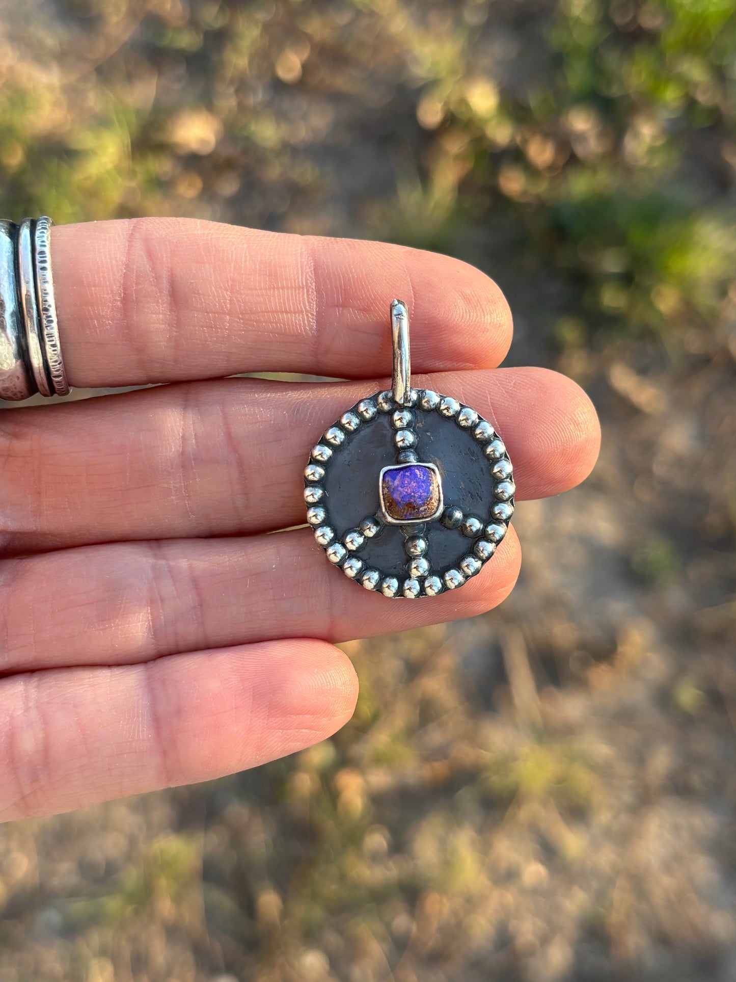 Purple Pipe Opal Peace Sign Pendant only