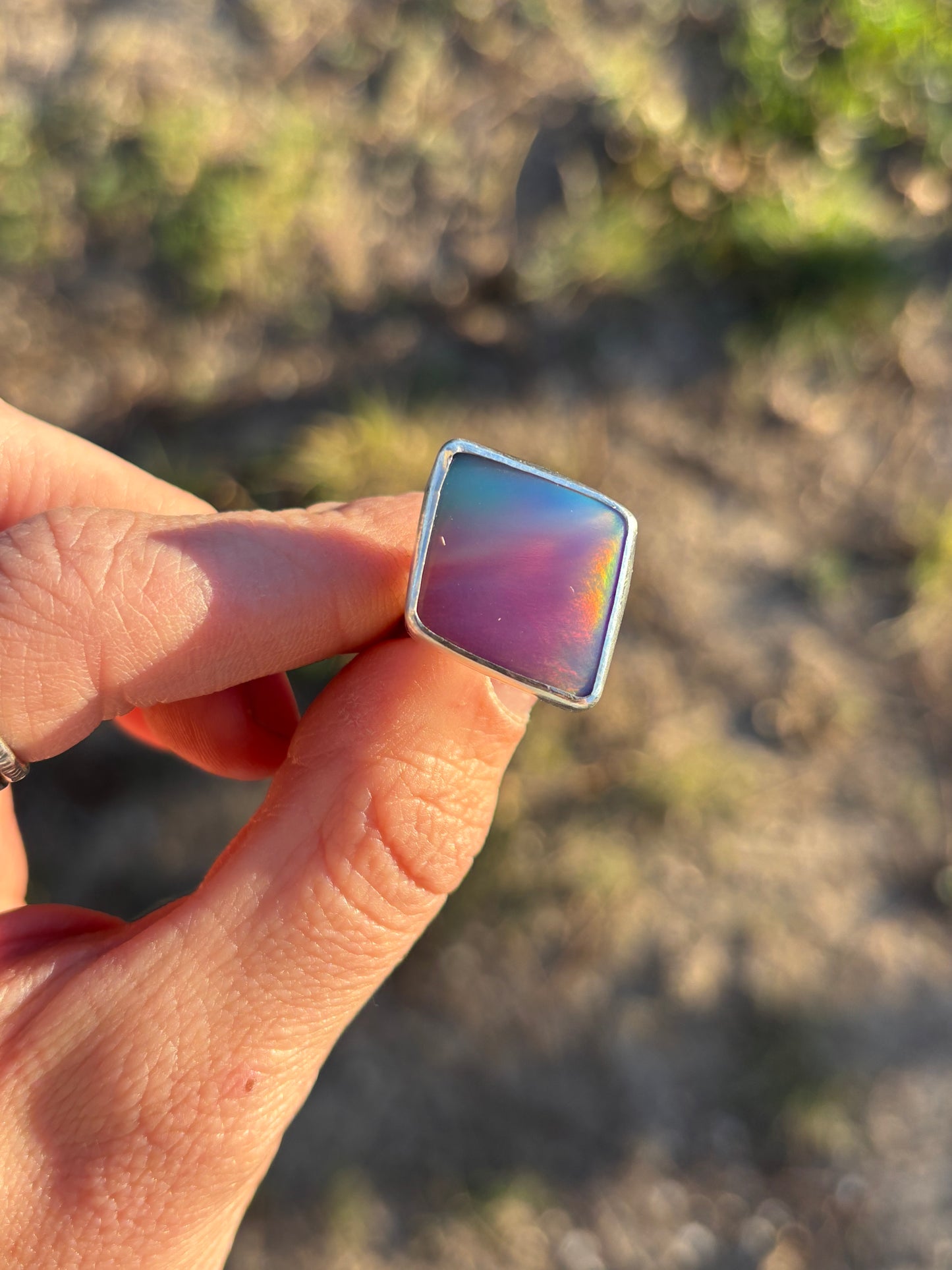 Purple Pink Aurora Opal ring size 9