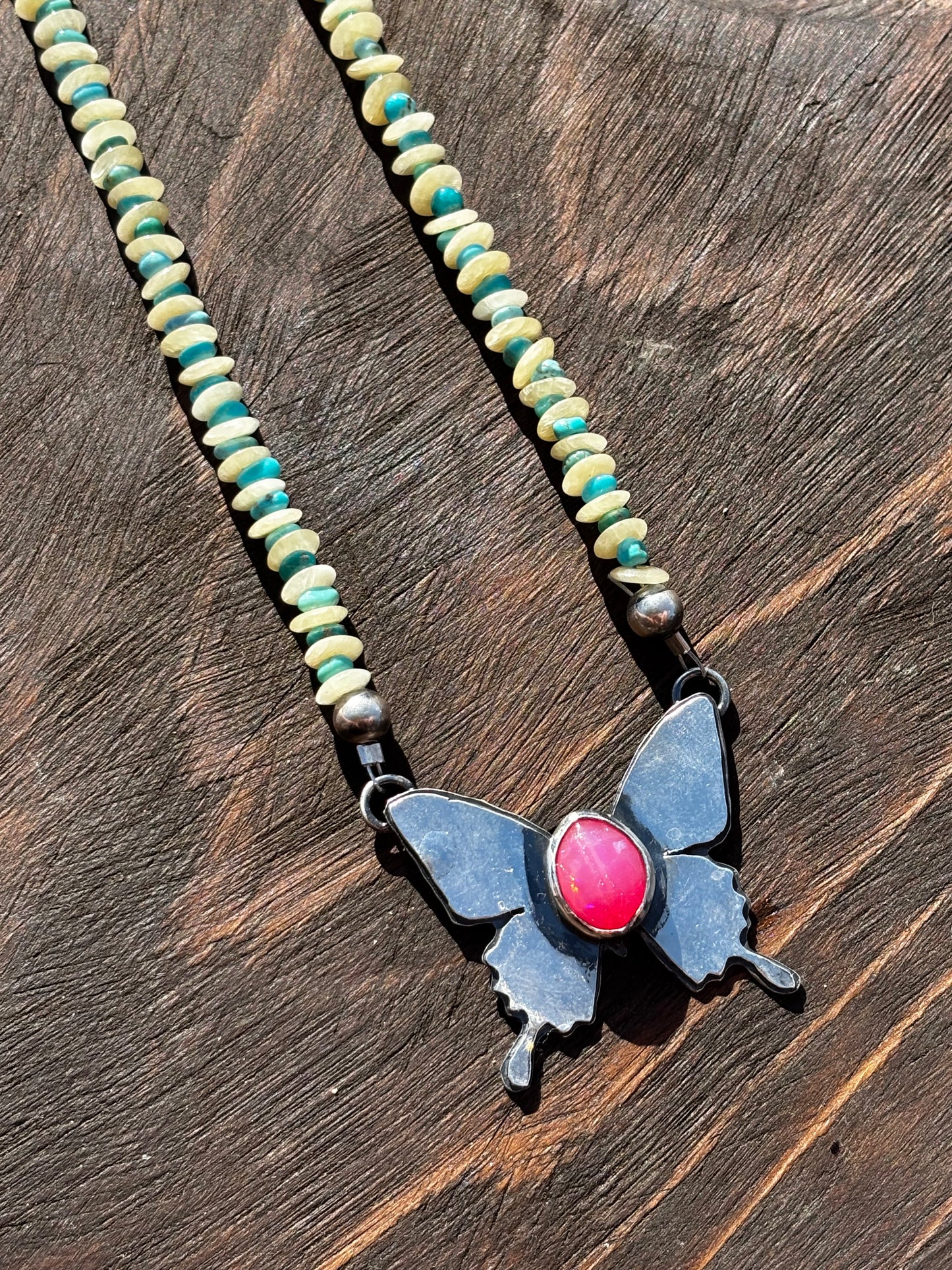 Pink Opal butterfly necklace