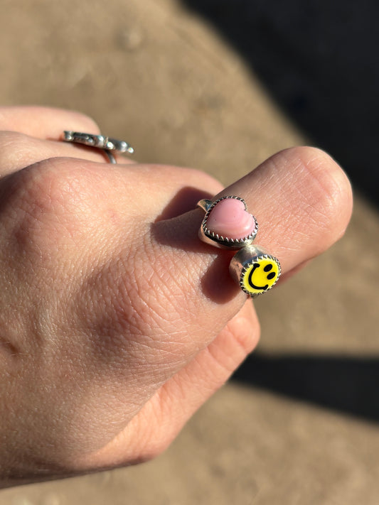 Pink Conch Smiley adjustable ring #3