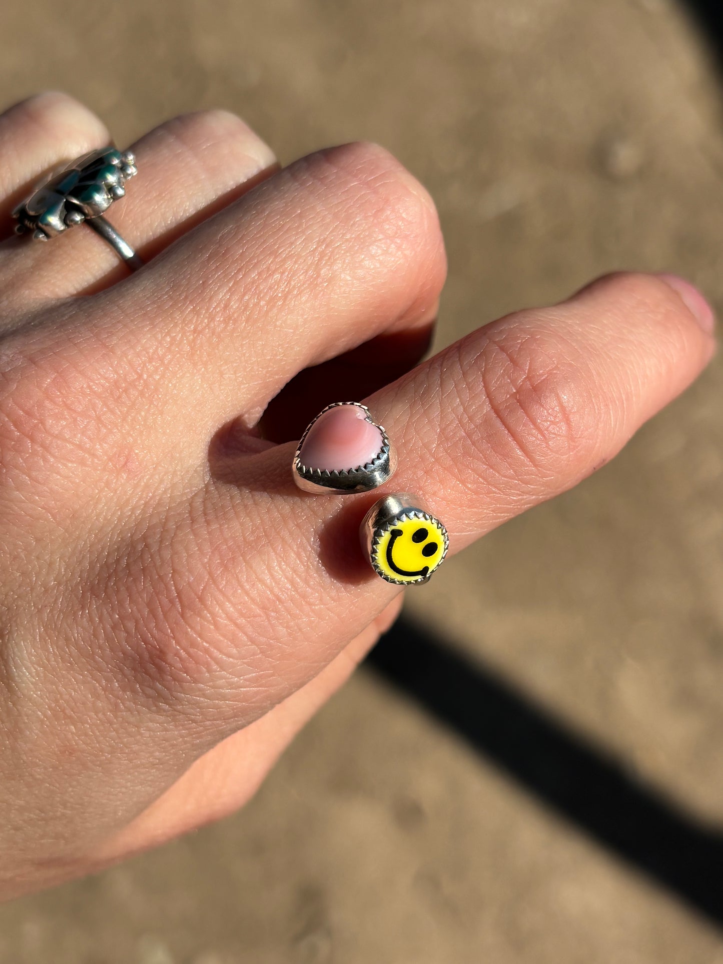 Pink Conch Smiley adjustable ring #2