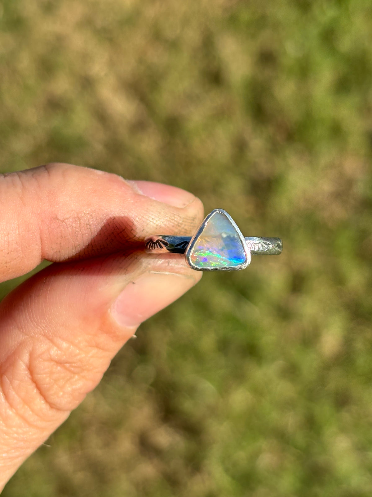 Australian Opal stripe ring size 8