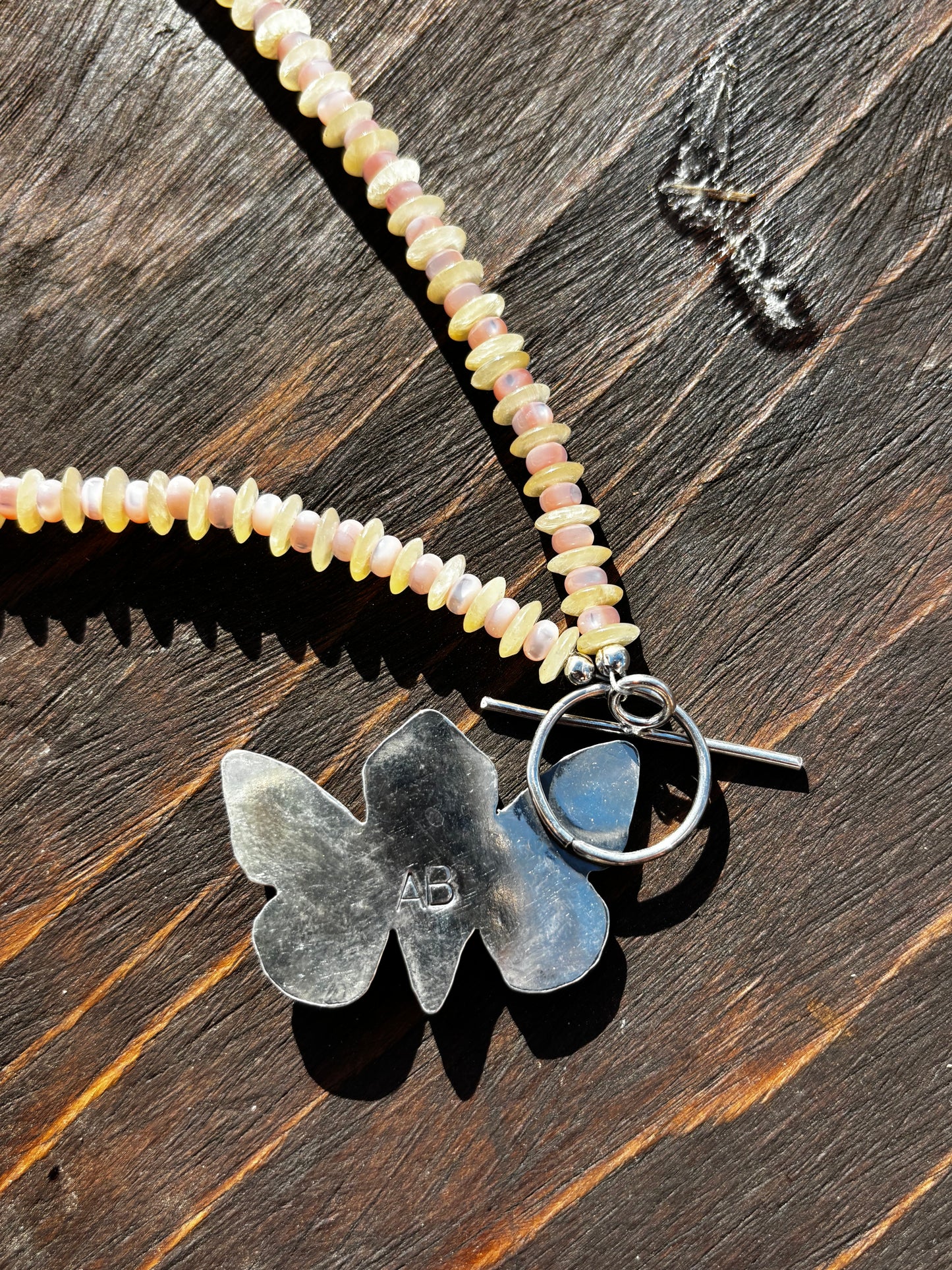 Sterling Opal Butterfly Toggle necklace