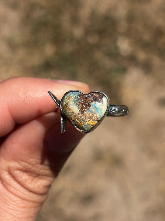 Pipe Opal Heart butterfly ring size 8 3/4