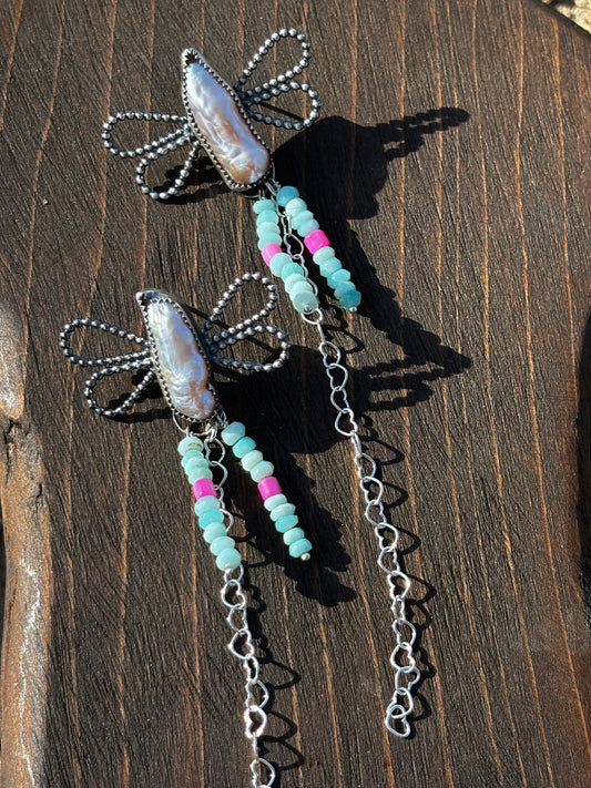Pearl Butterfly Fringe earrings