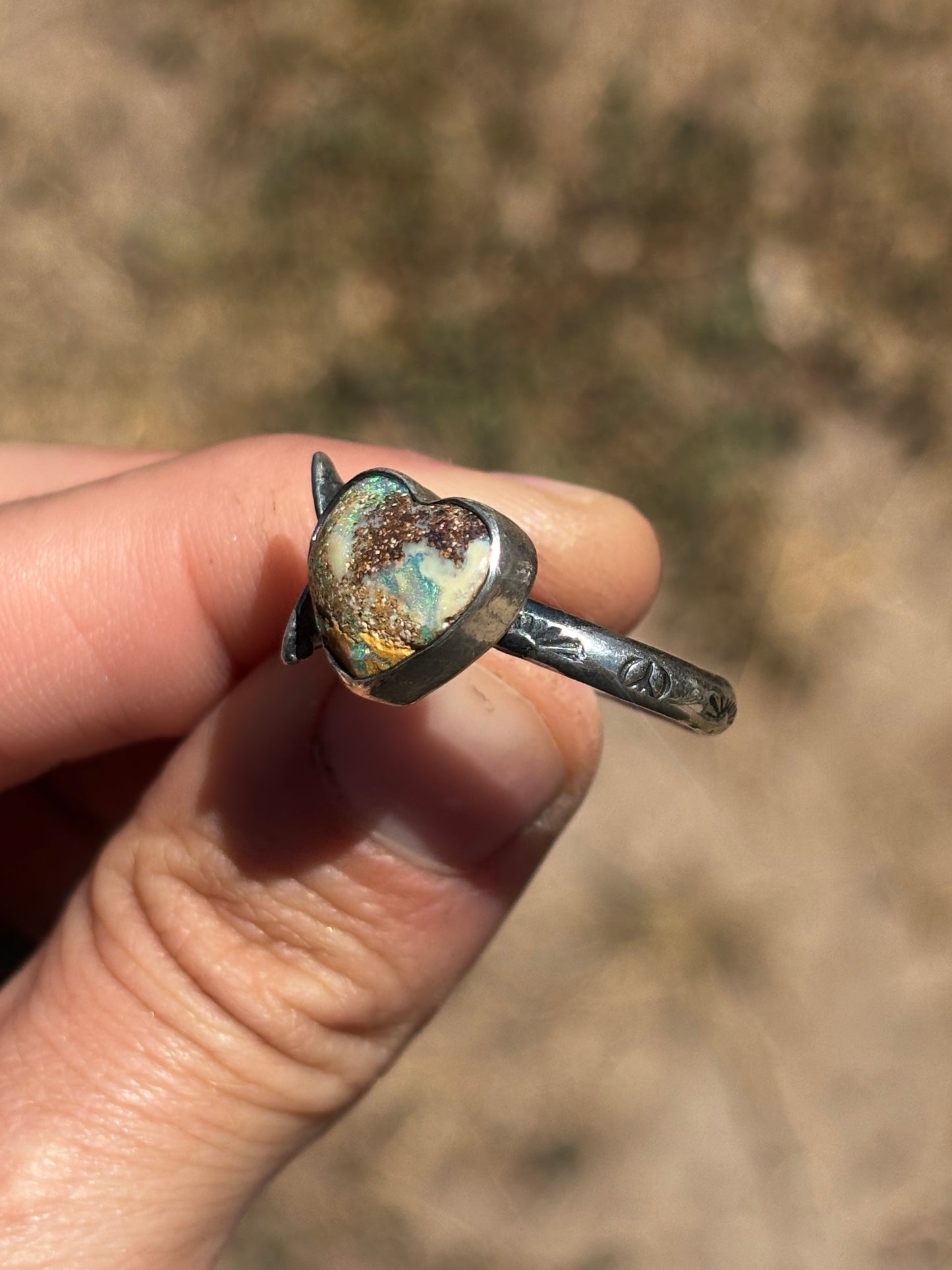 Pipe Opal Heart butterfly ring size 8 3/4