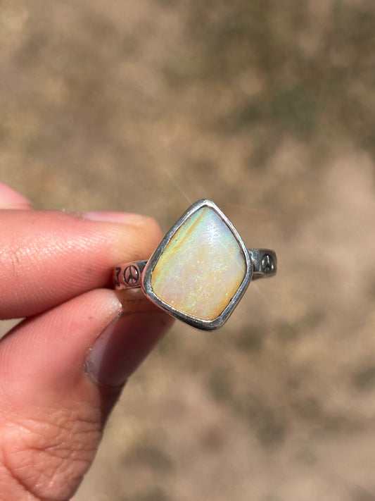 Solid Australian Crystal Opal ring size 8 3/4