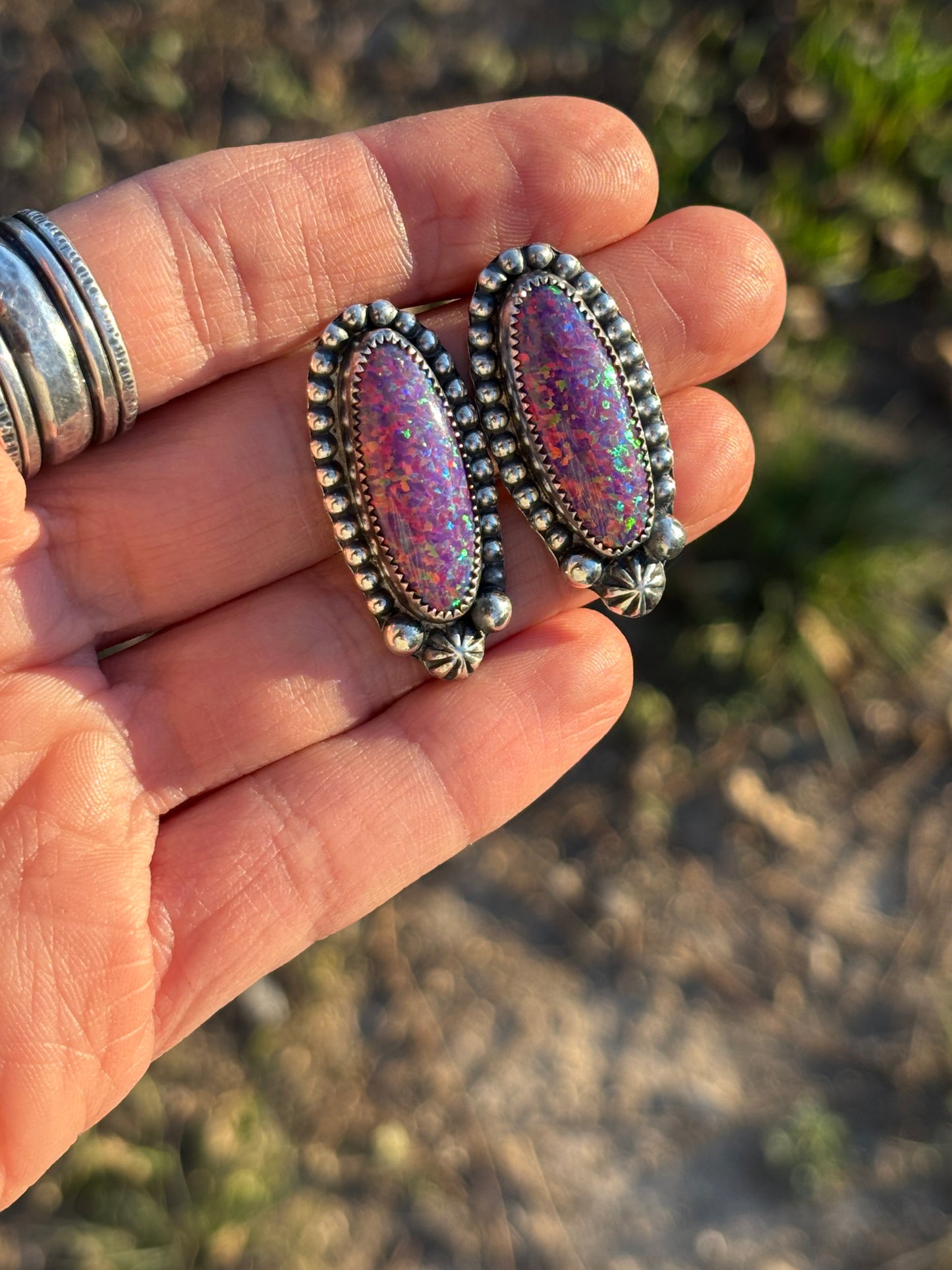 Purple Bello opal statement earrings