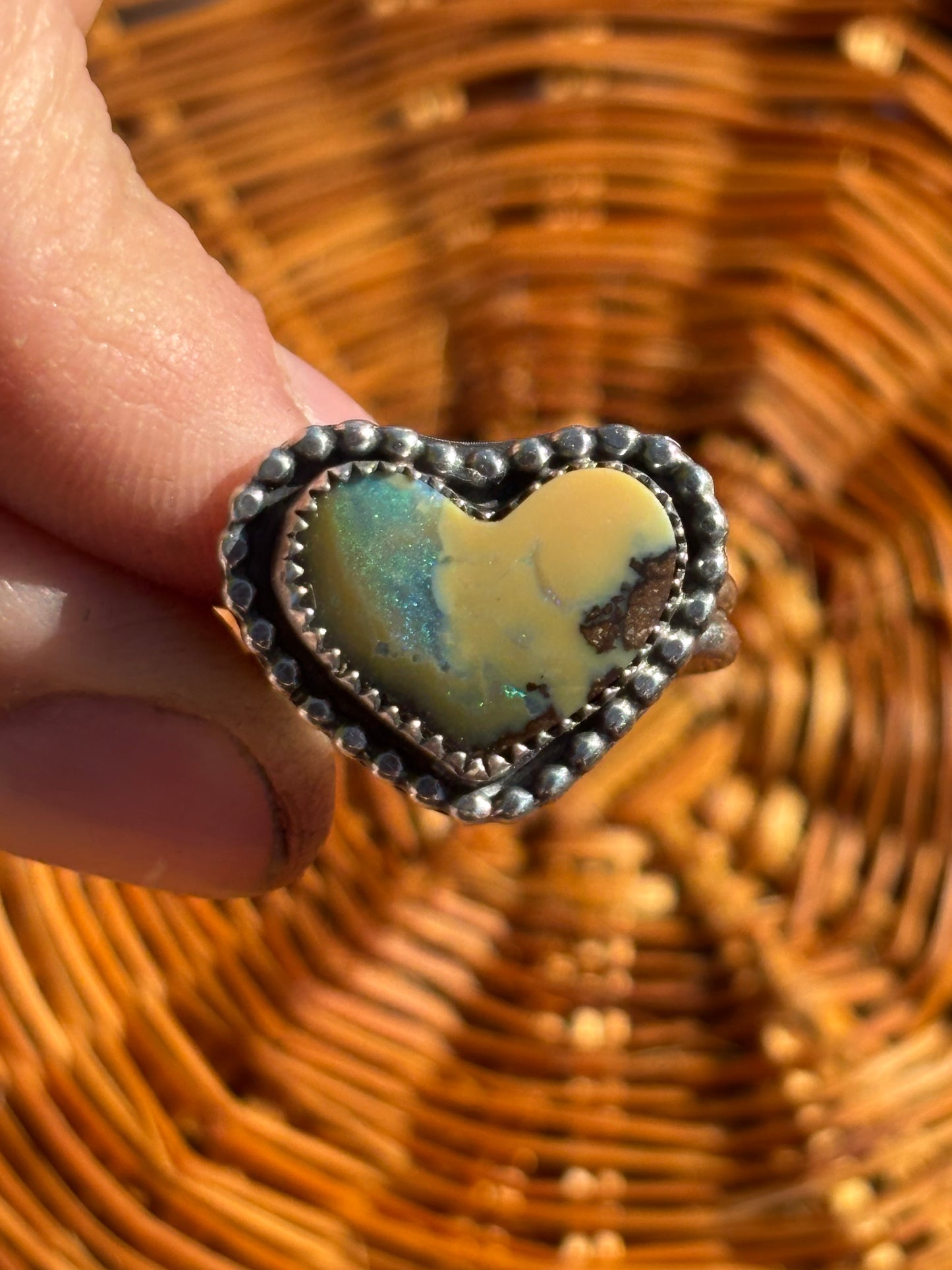 Boulder Opal Heart stacker size 7.5