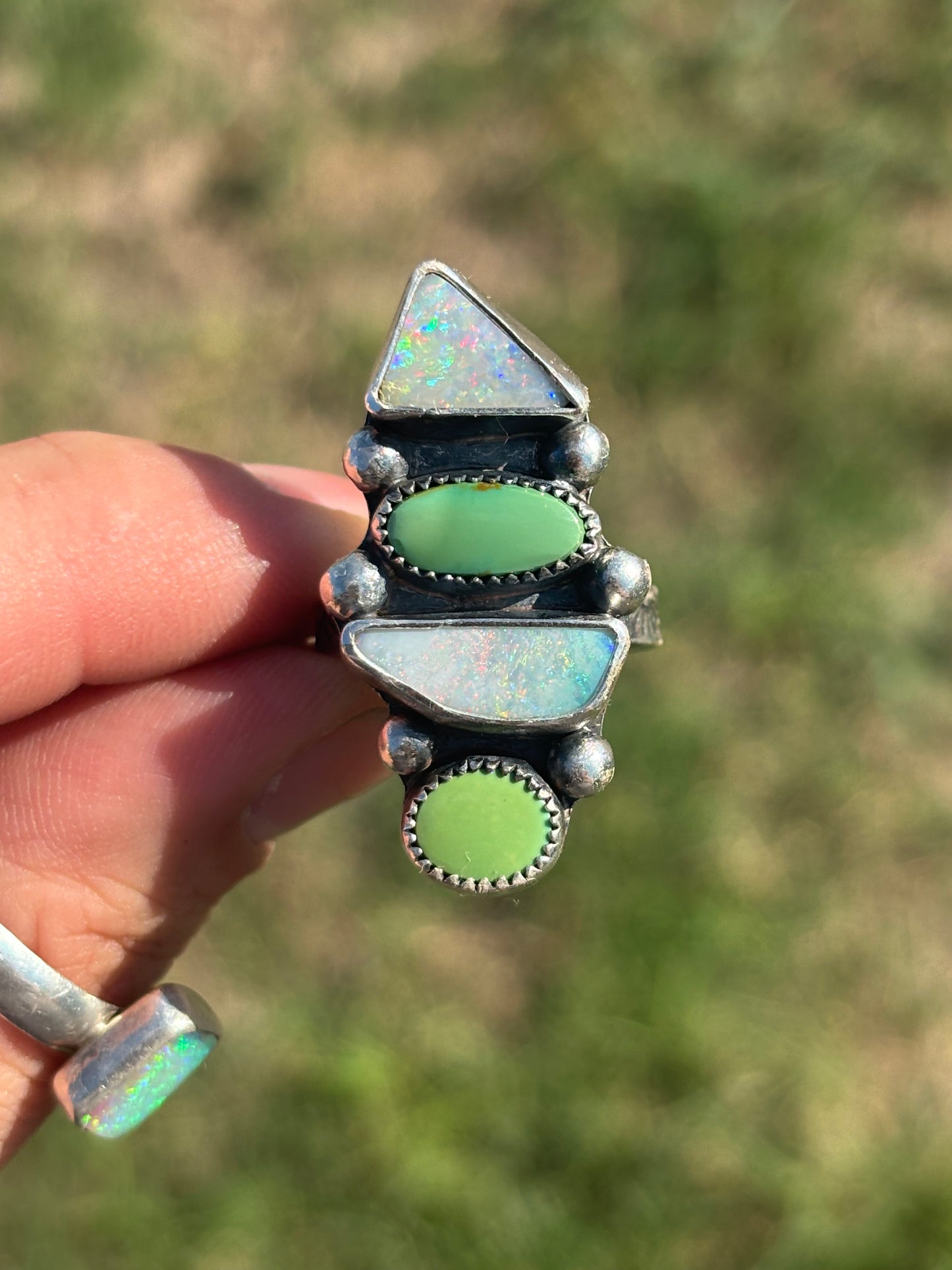 Green Turquoise and Opal Totem Ring