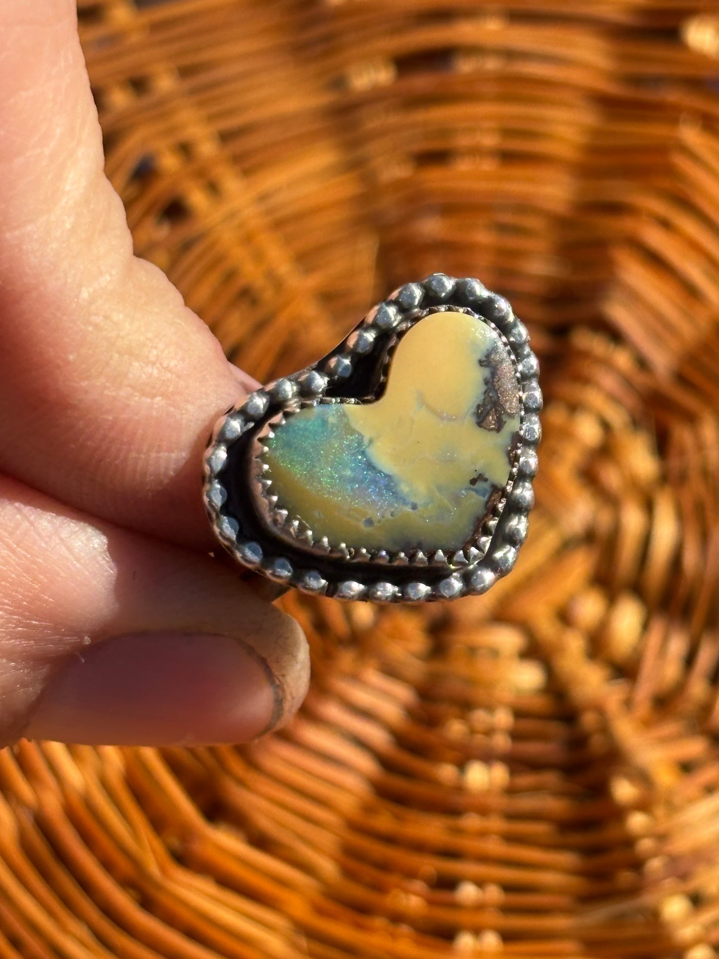 Boulder Opal Heart stacker size 7.5