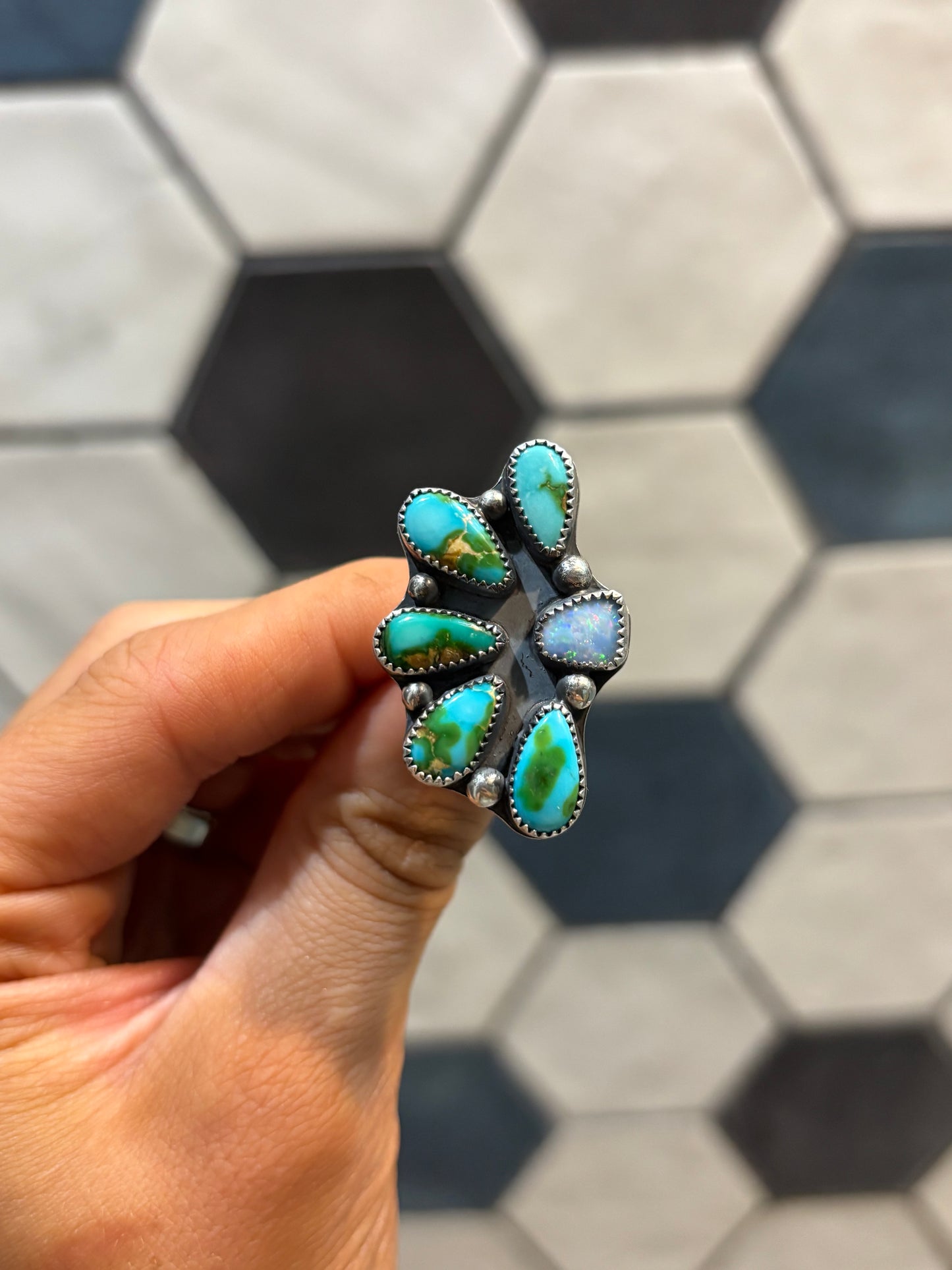 Sonoran Gold and Opal Cluster Ring size 8.5