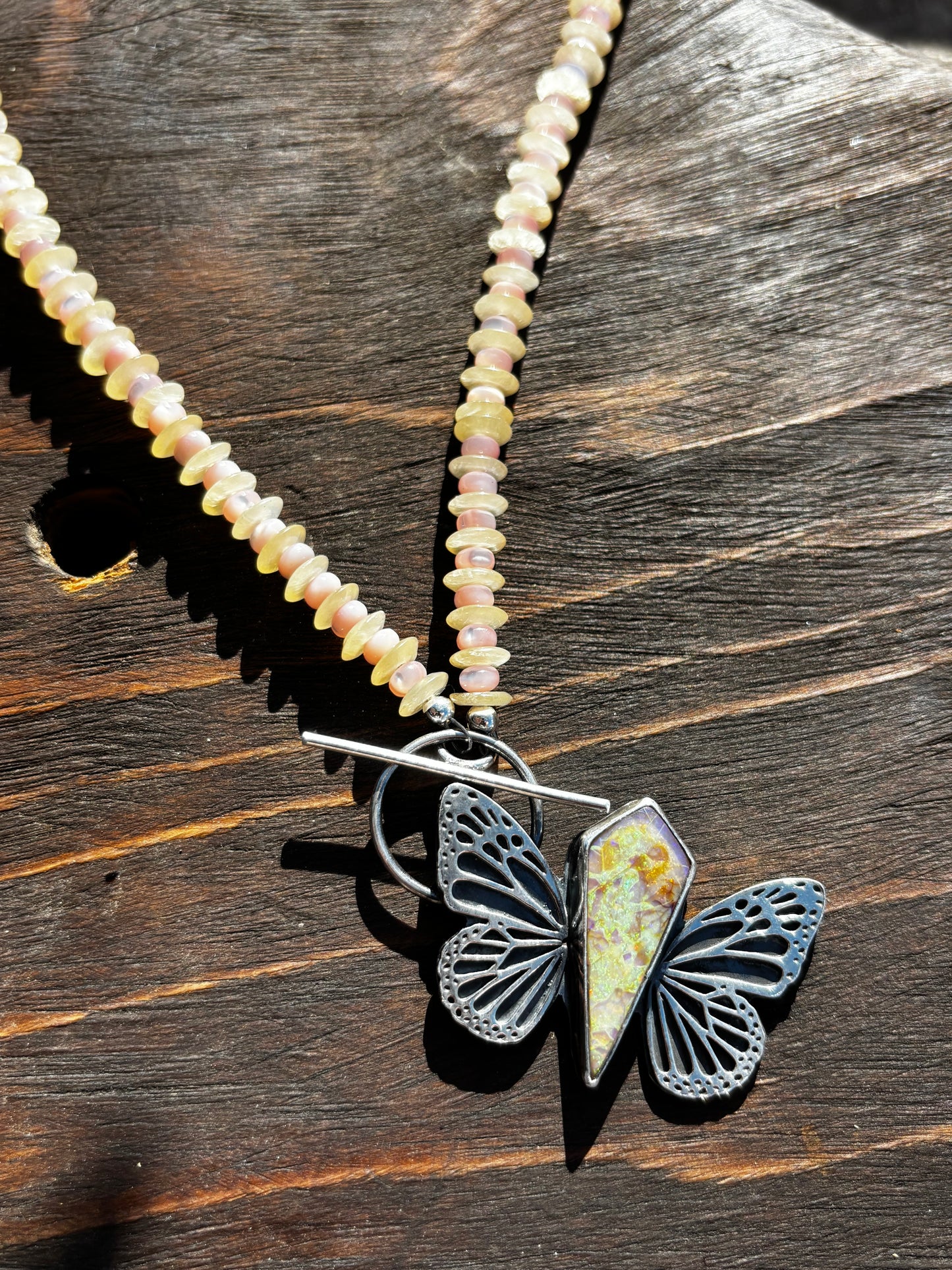 Sterling Opal Butterfly Toggle necklace