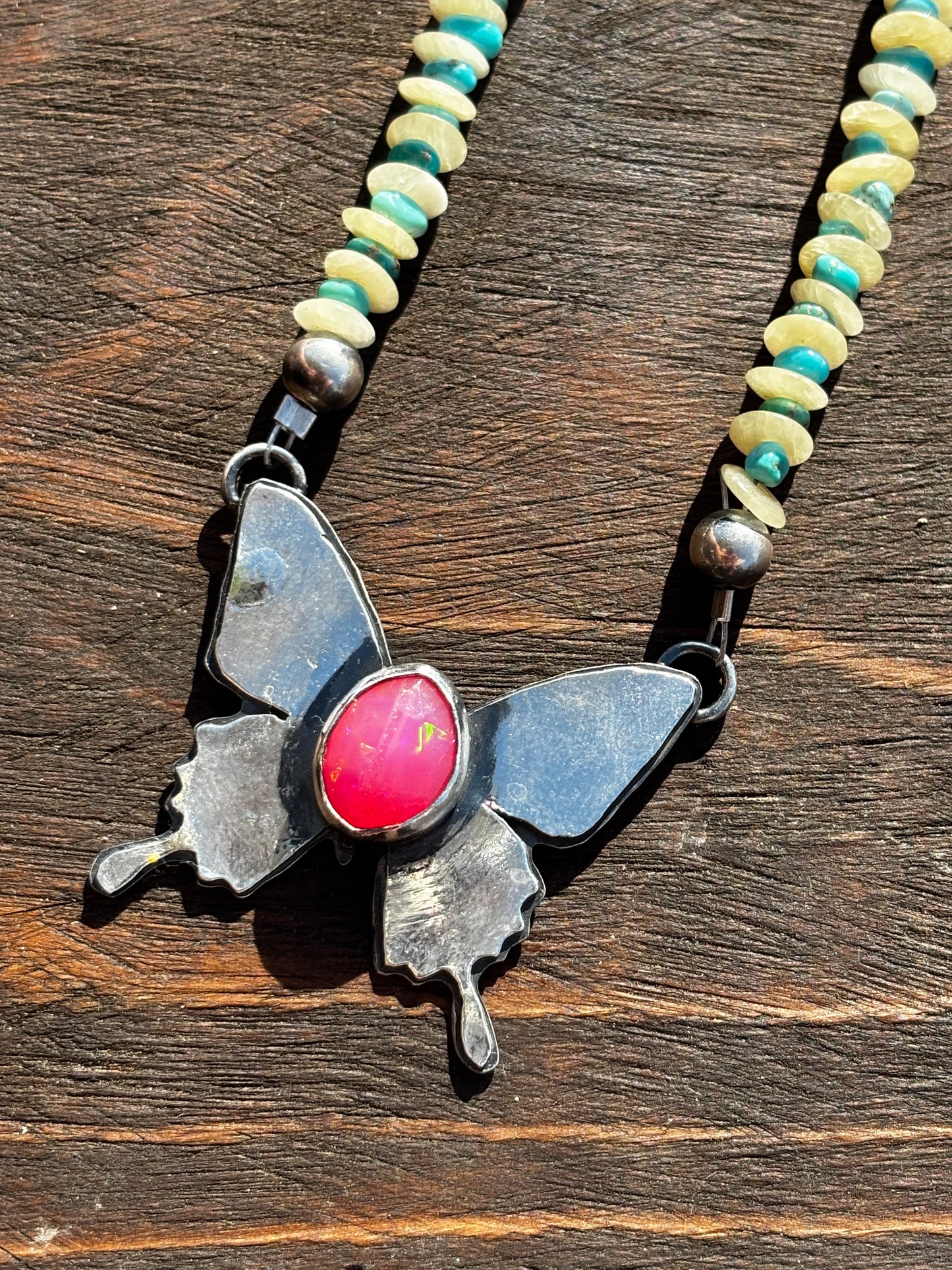 Pink Opal butterfly necklace