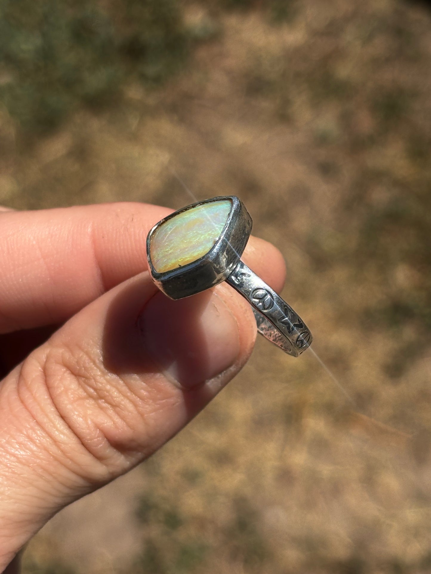 Solid Australian Crystal Opal ring size 8 3/4