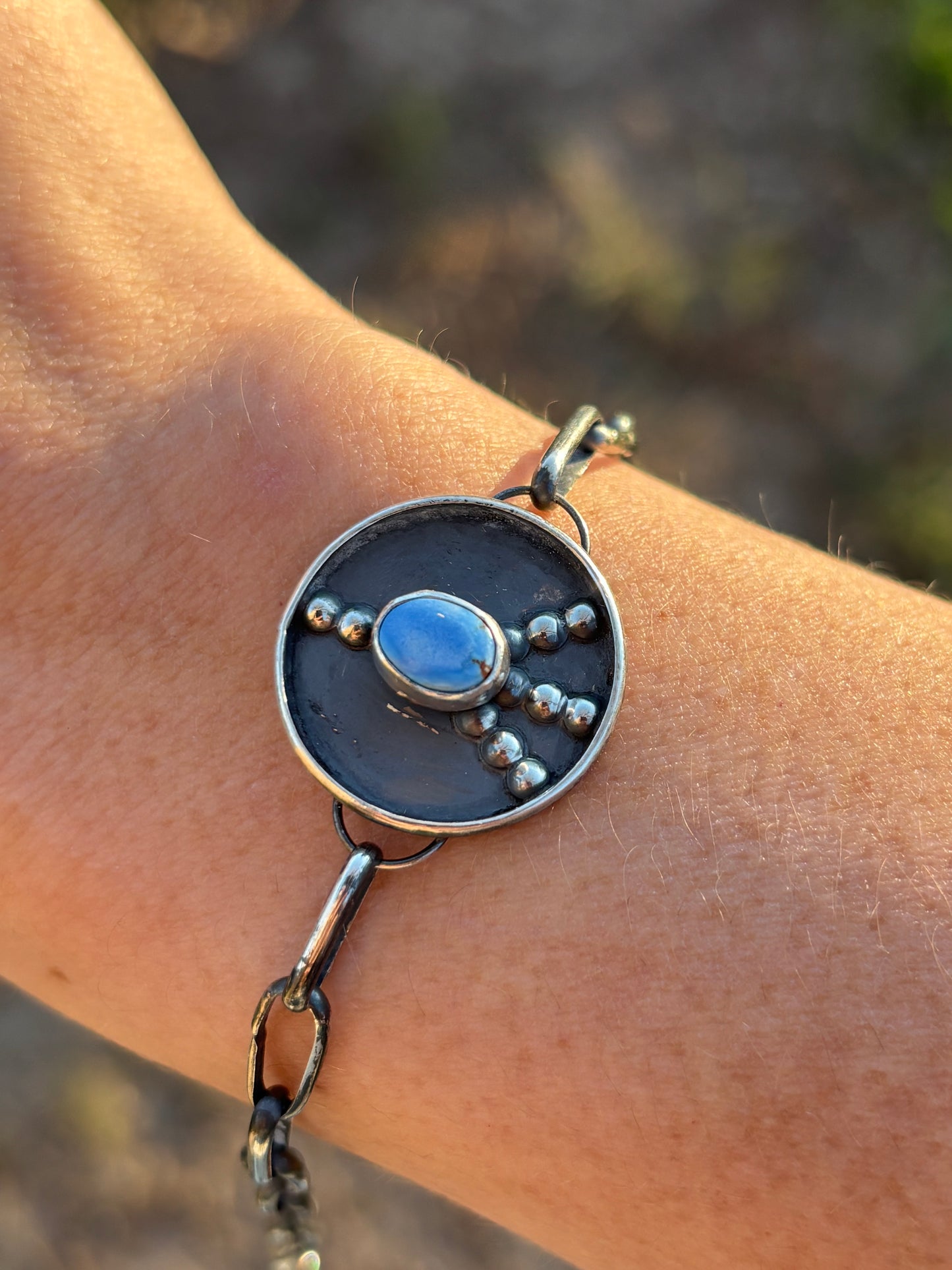 Golden hills peace sign paper clip bracelet