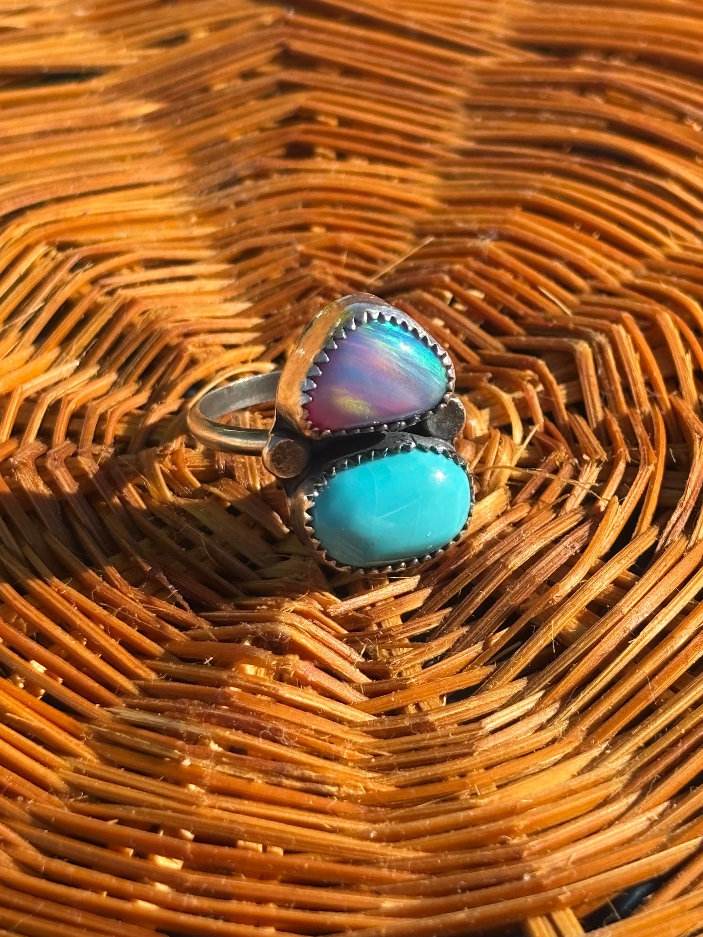 2 stone turquoise and opal ring size 6 3/4
