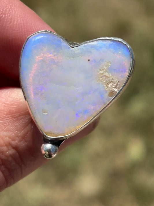 Mintabie Opal Heart Ring Size 7